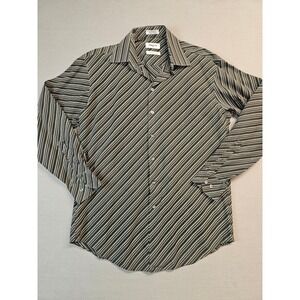 Claiborne Luxe Mens Wrinkle Free Striped Dress Shirt L Long Sleeve Button Down